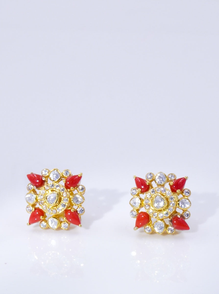 Crimson Polki Studs