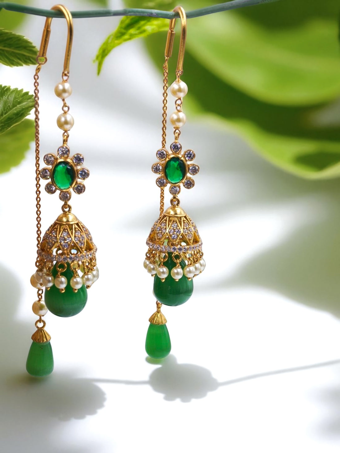 Sui Daga Emerald Jhumkis