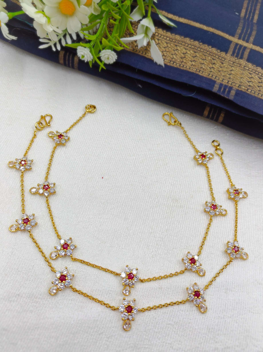 Ruby Flower Anklets