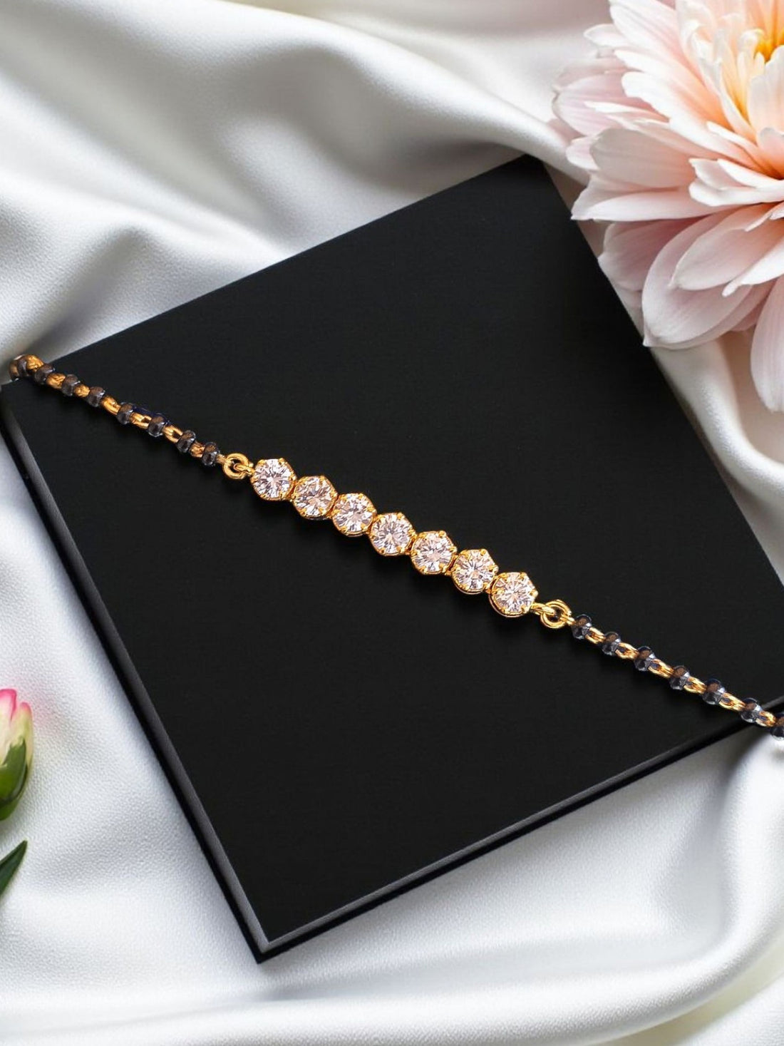 Solitaire Black Beads Bracelet