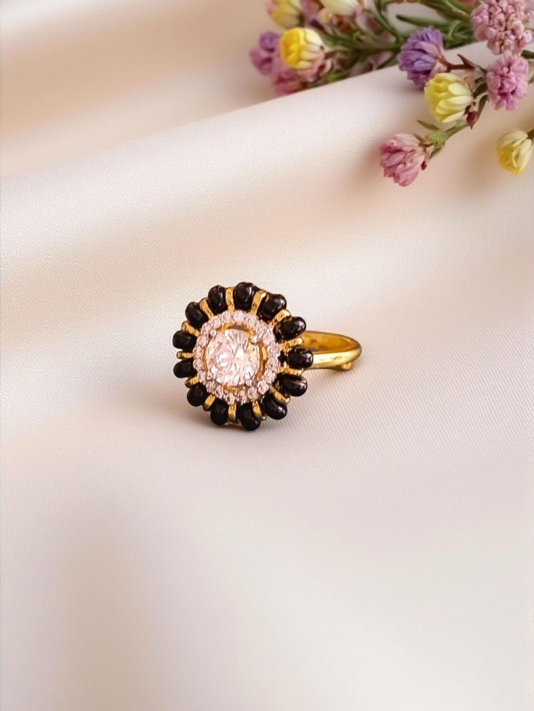 Black Beads Designer Ring