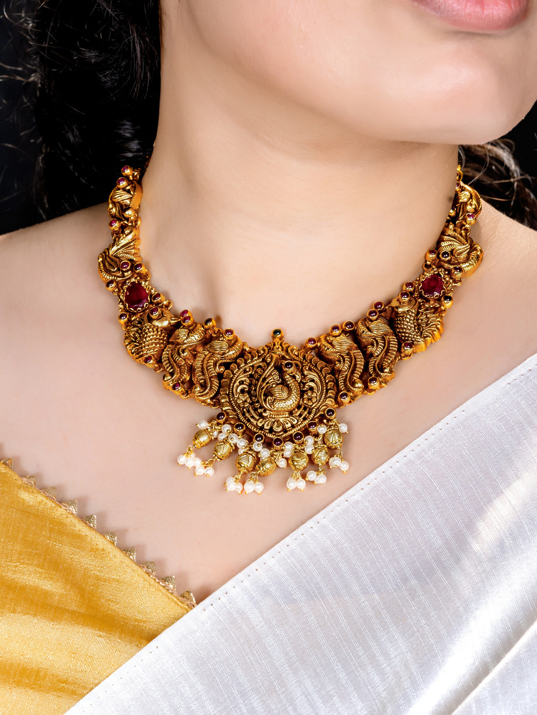 Antique Peacock Temple Necklace
