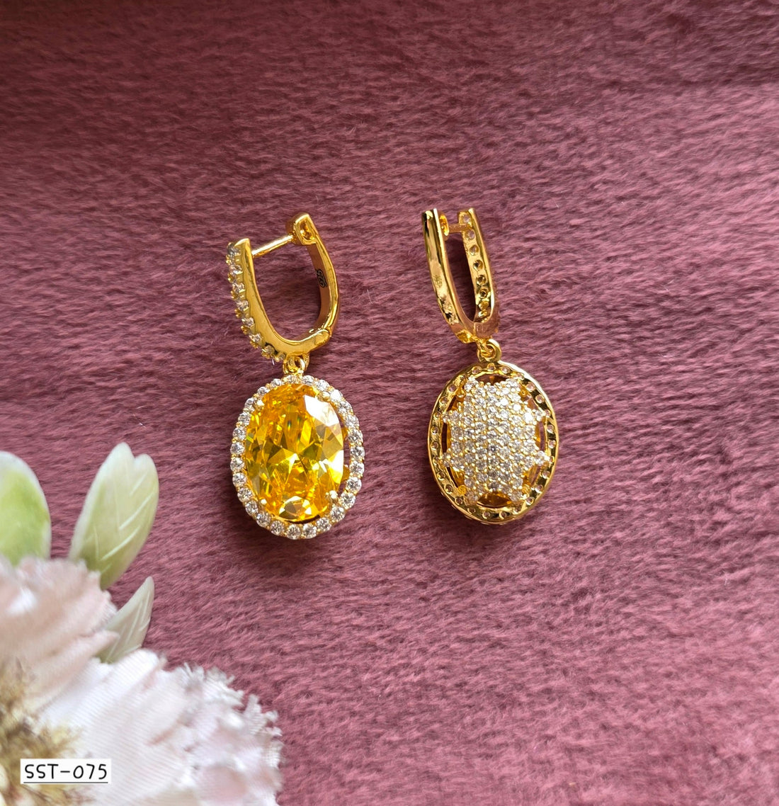 Yellow Oval Drop Earrings