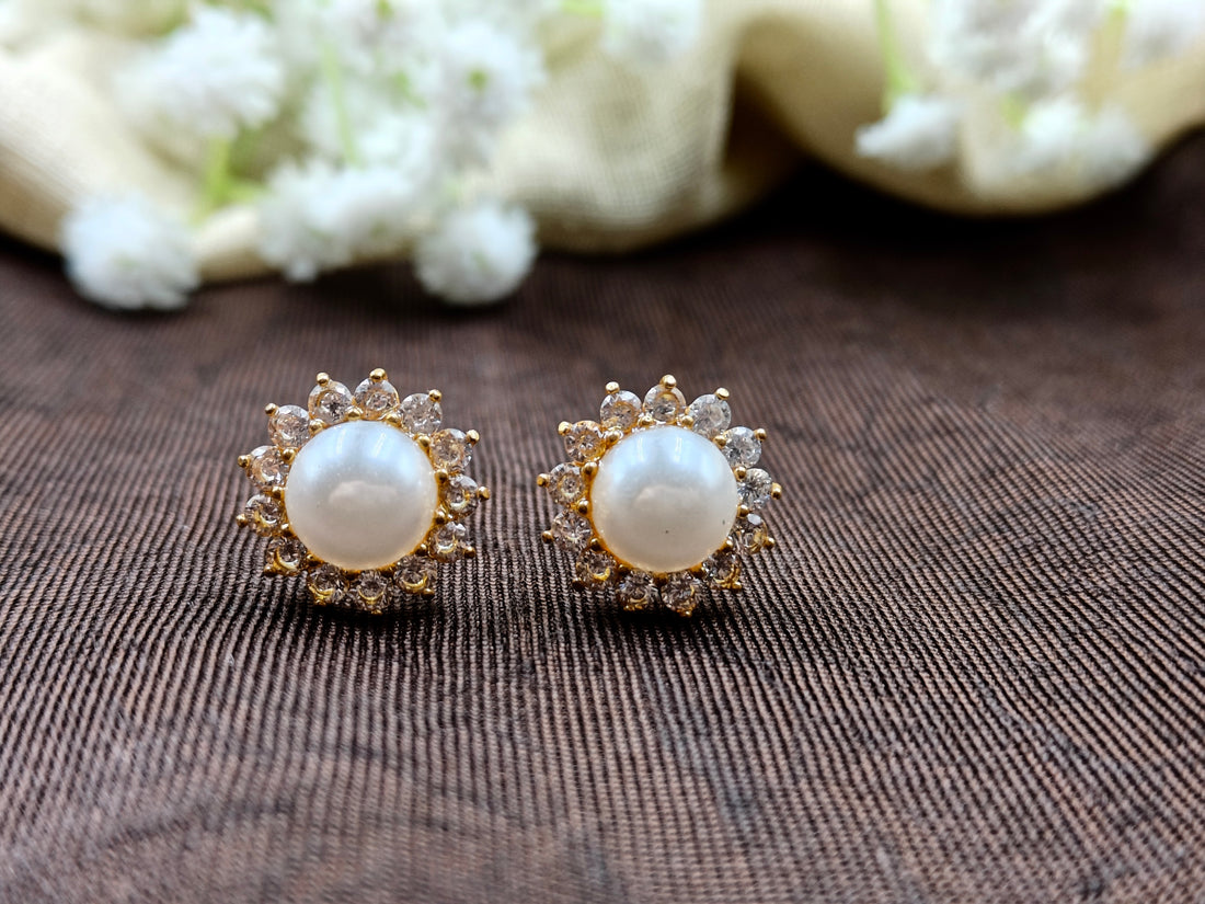 Pearl CZ Flower studs