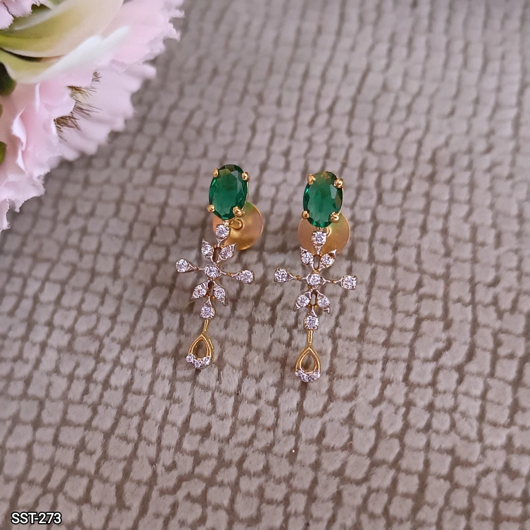 Elegant Emerald And Cz Drop Earrings