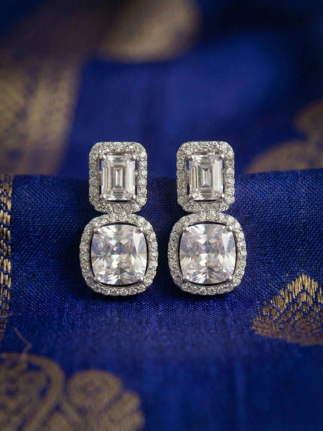 TWO-TIER CUSHION DIAMOND DROP EARRINGS