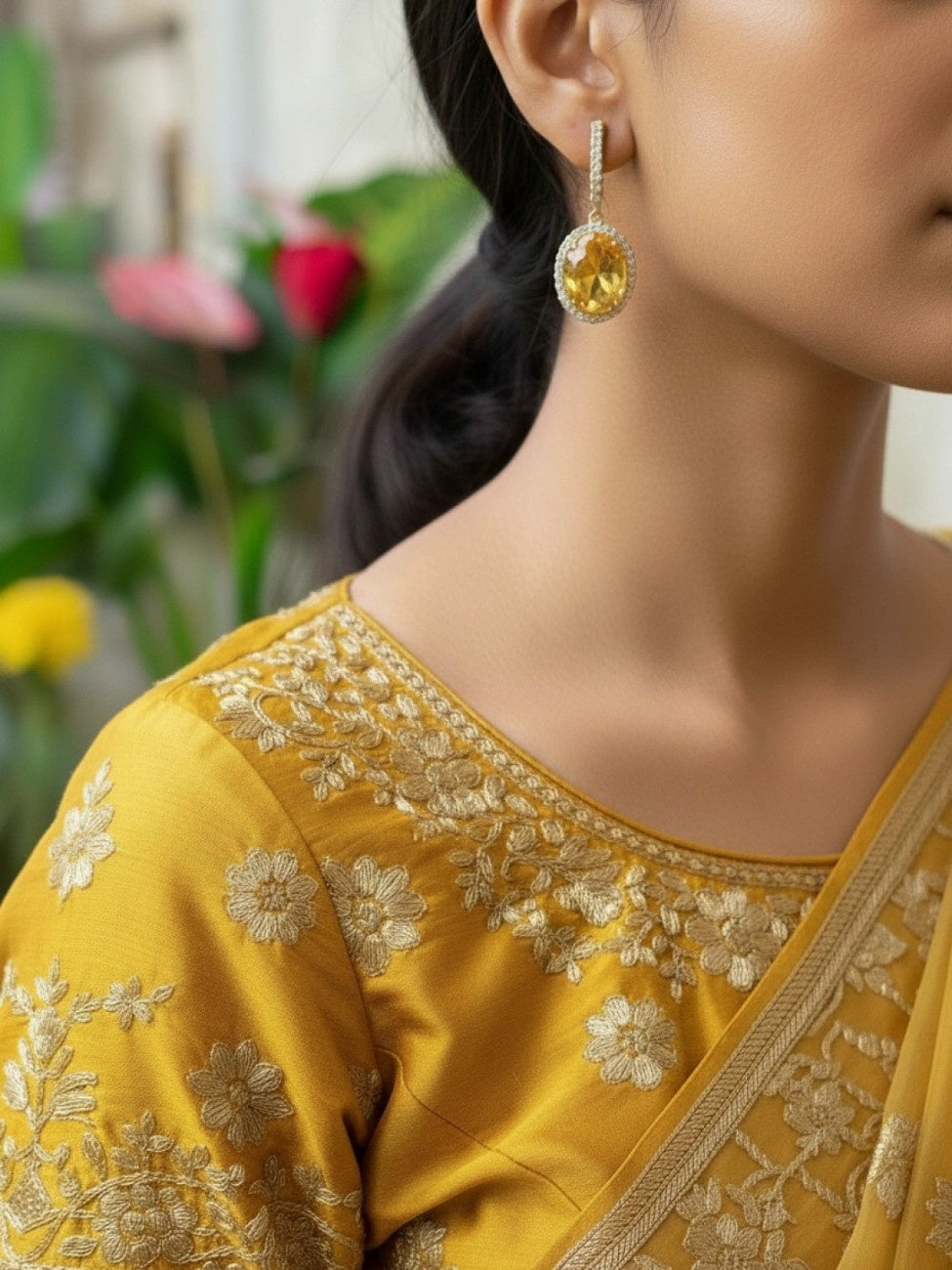 Yellow Oval Drop Earrings