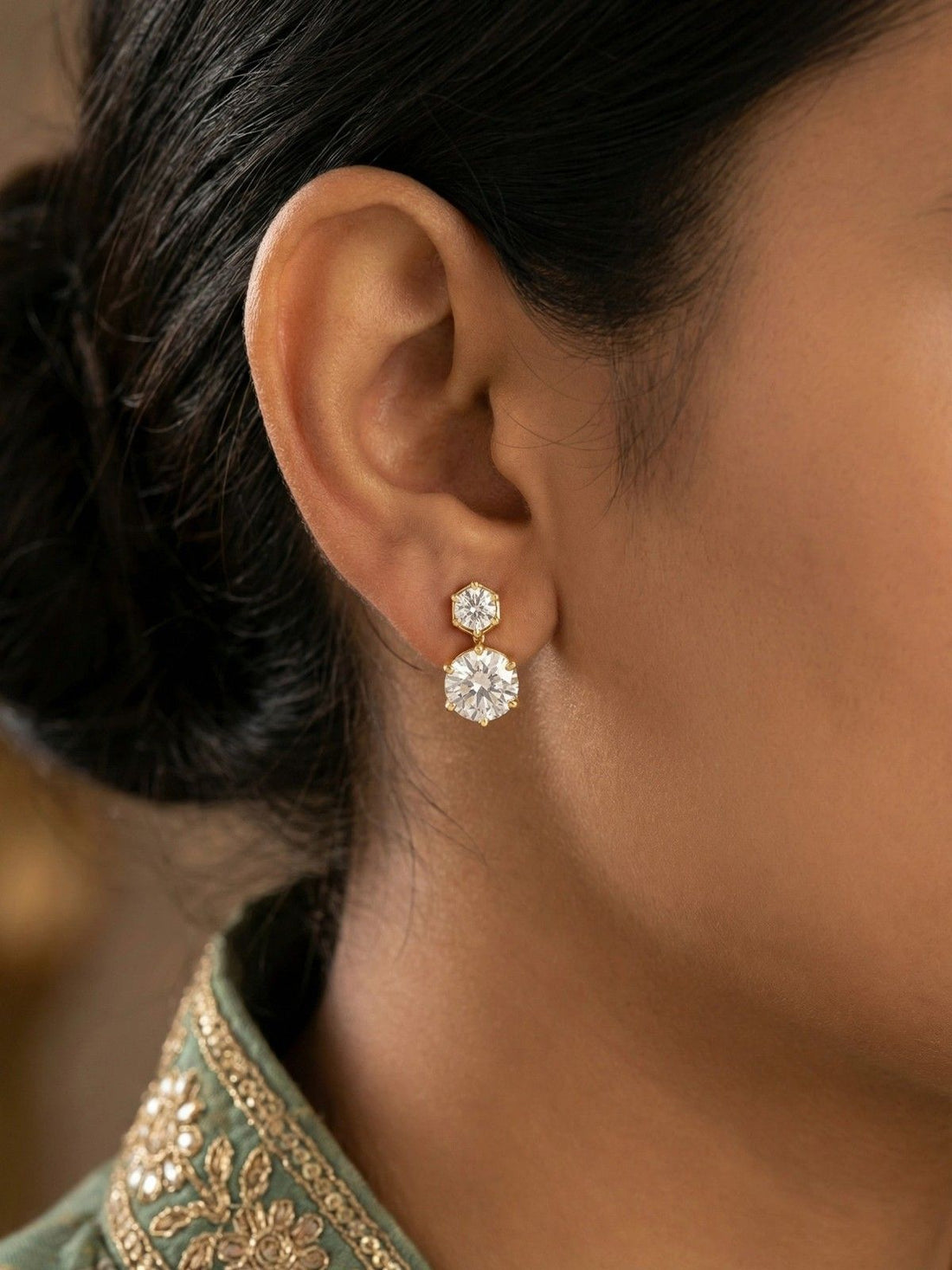 DOUBLE DIAMOND DROP EARRINGS