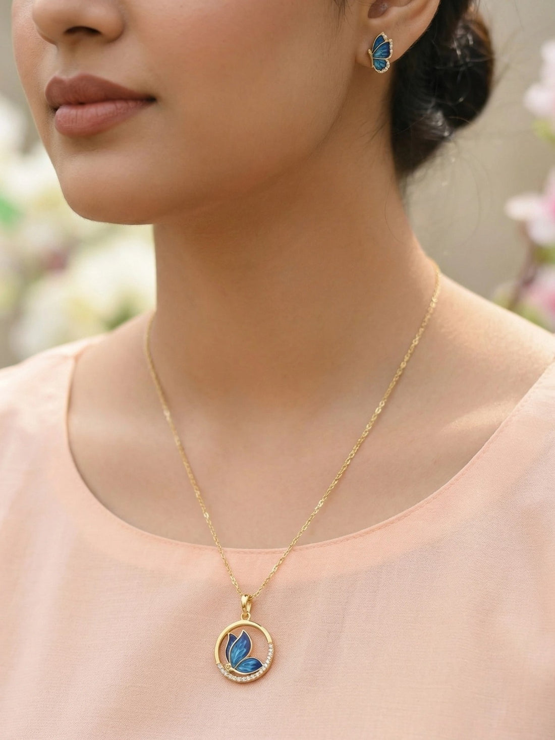 Luminous Butterfly Pendant Earrings Set