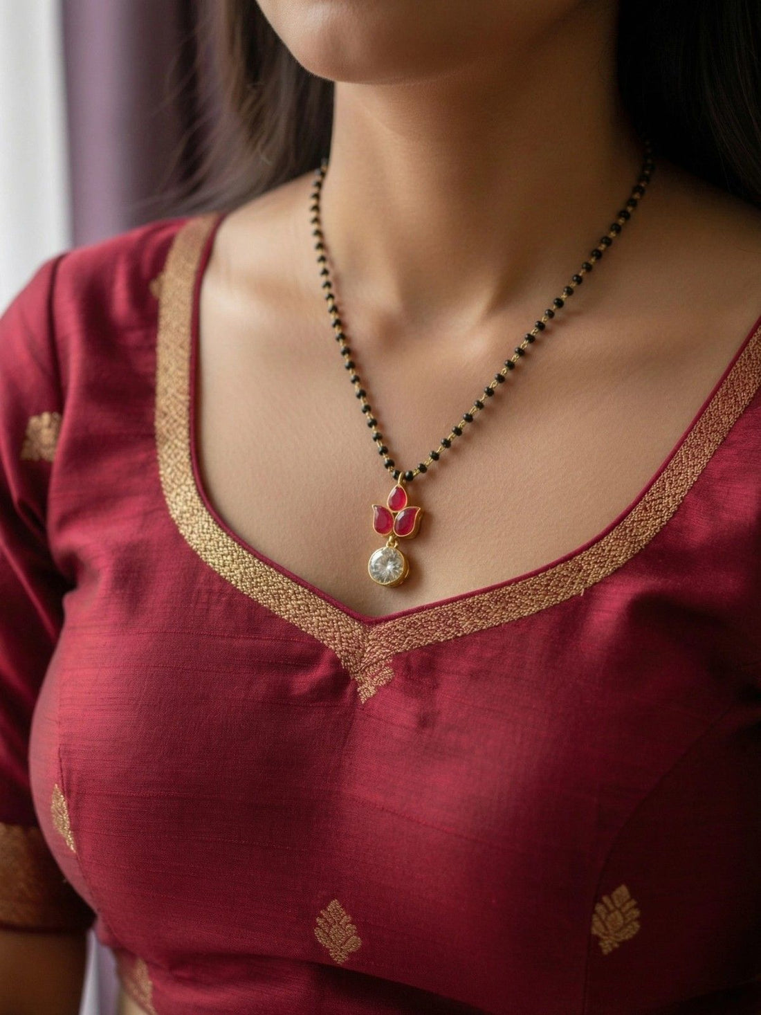 Flower Ruby And Diamond Mangalsutra Necklace