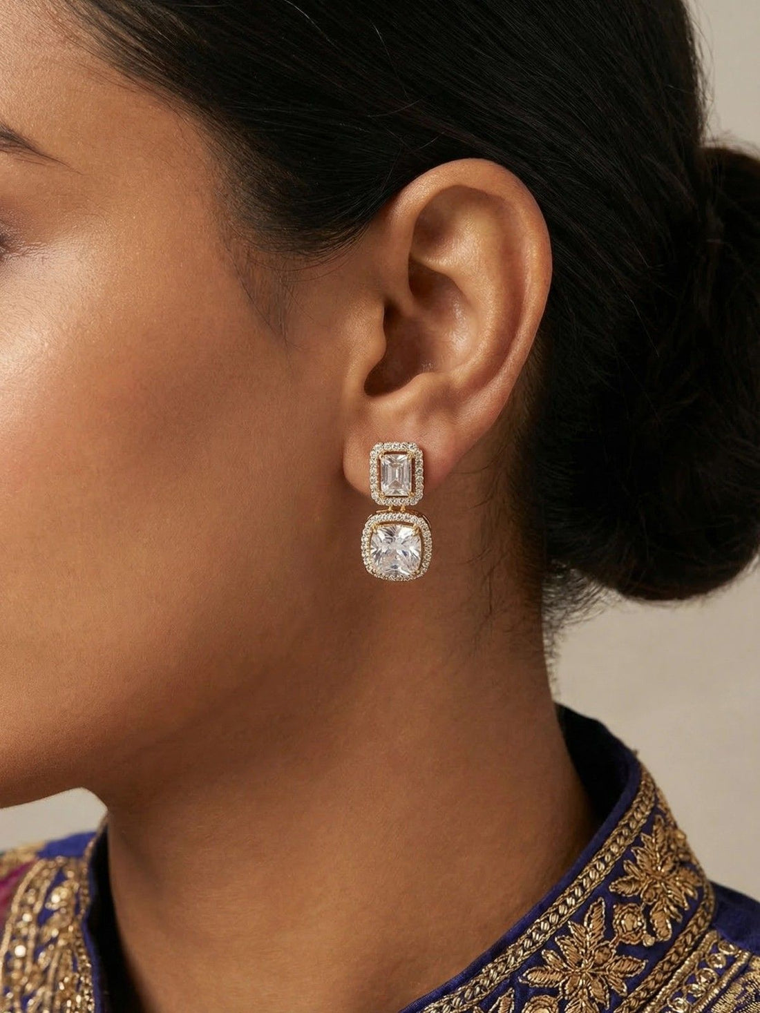 TWO-TIER CUSHION DIAMOND DROP EARRINGS