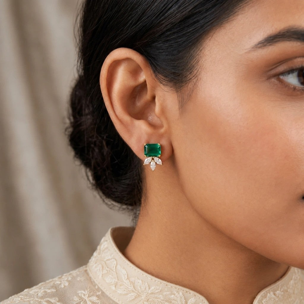 Emerald Leafy Earrings