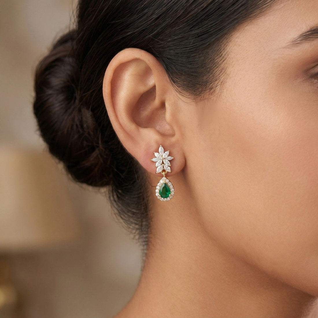 Fiery Green Leaf Earrings