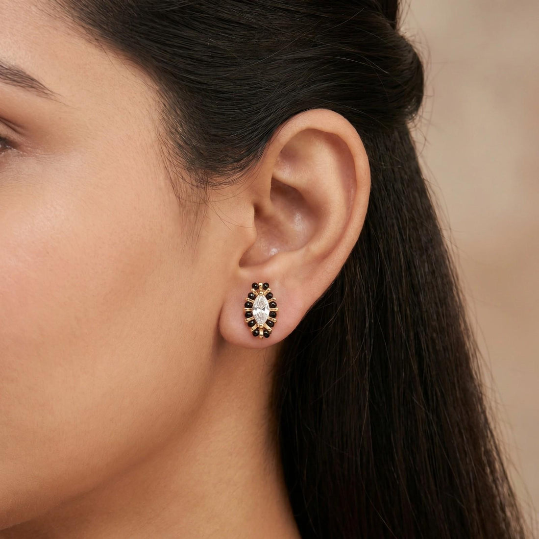 Marquise Black Bead Earrings