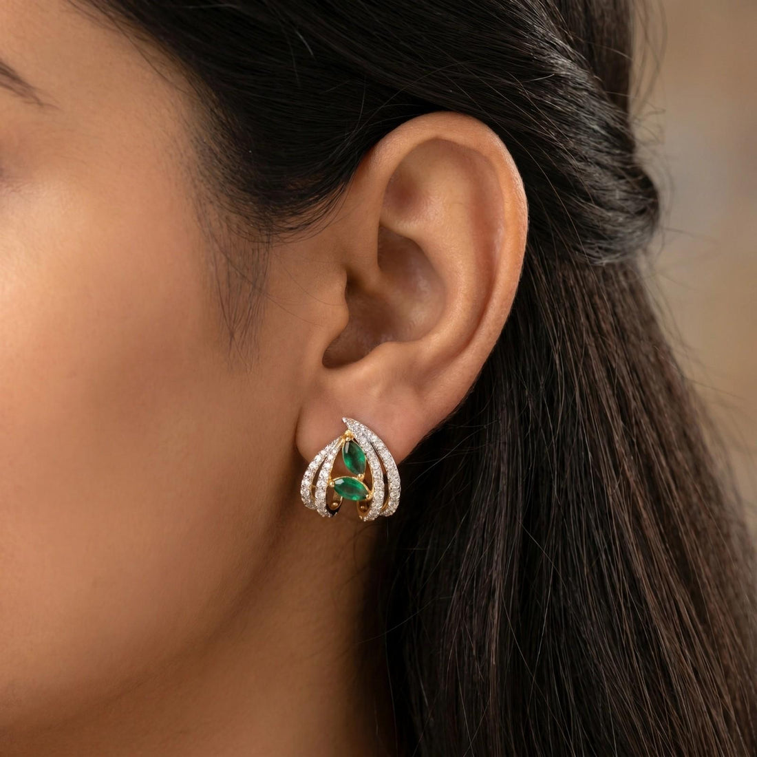 Tanvi Green Gem Studded Earrings