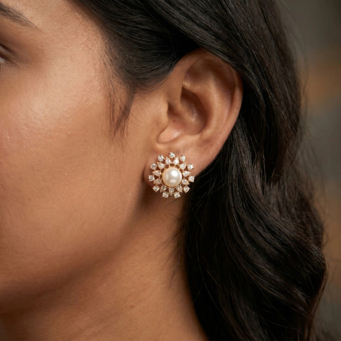 Pearl Sunflower Stud Earrings