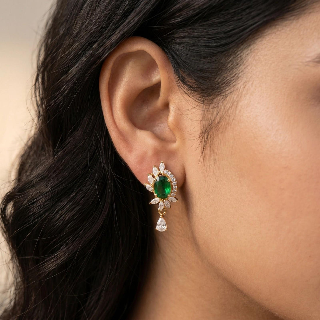 Raji Cz Stud Drop Earrings