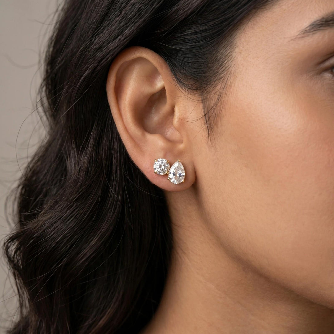 Timeless Pear and Round Stud Earrings